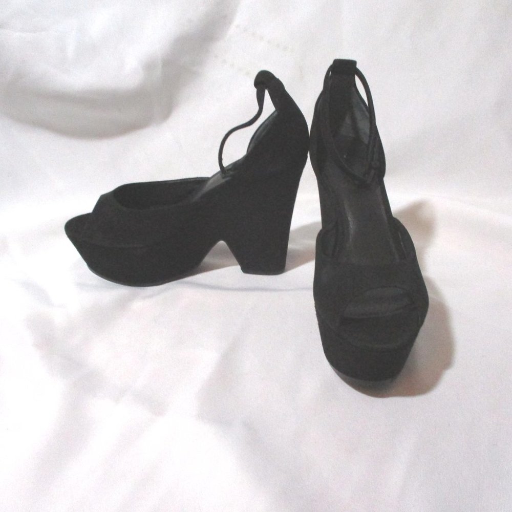 NEW CELINE PARIS ITALY Platform Sandal Shoe BLACK Suede High Heel 36